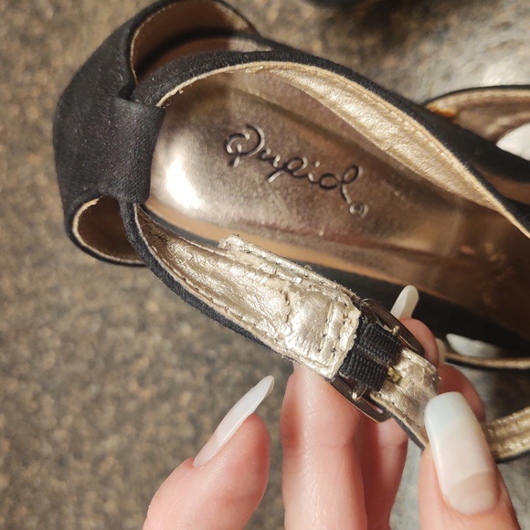 50%OFF!Qupid Sexy Platform High Heel Sandals Black Faux Suede On Wooden Heel - Picture 16 of 16